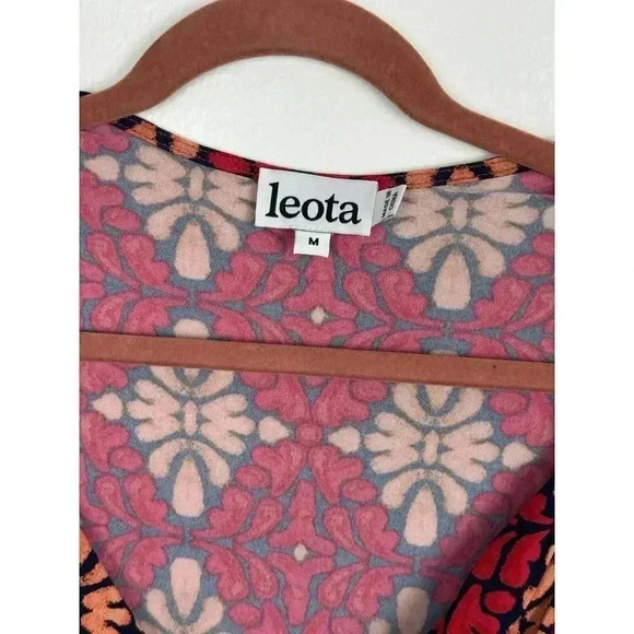 Leota Reye Jersey Faux Wrap Dress Size L Blue Multicolor Leopard - Picture 9 of 10
